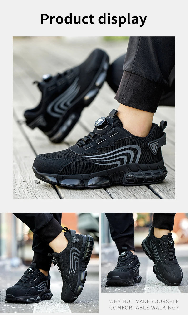 Nuove scarpe antinfortunistiche da uomo con bottone rotante, scarpe da lavoro anti-impatto e anti-perforanti, scarpe sportive da uomo alla moda e pro di sicurezza
