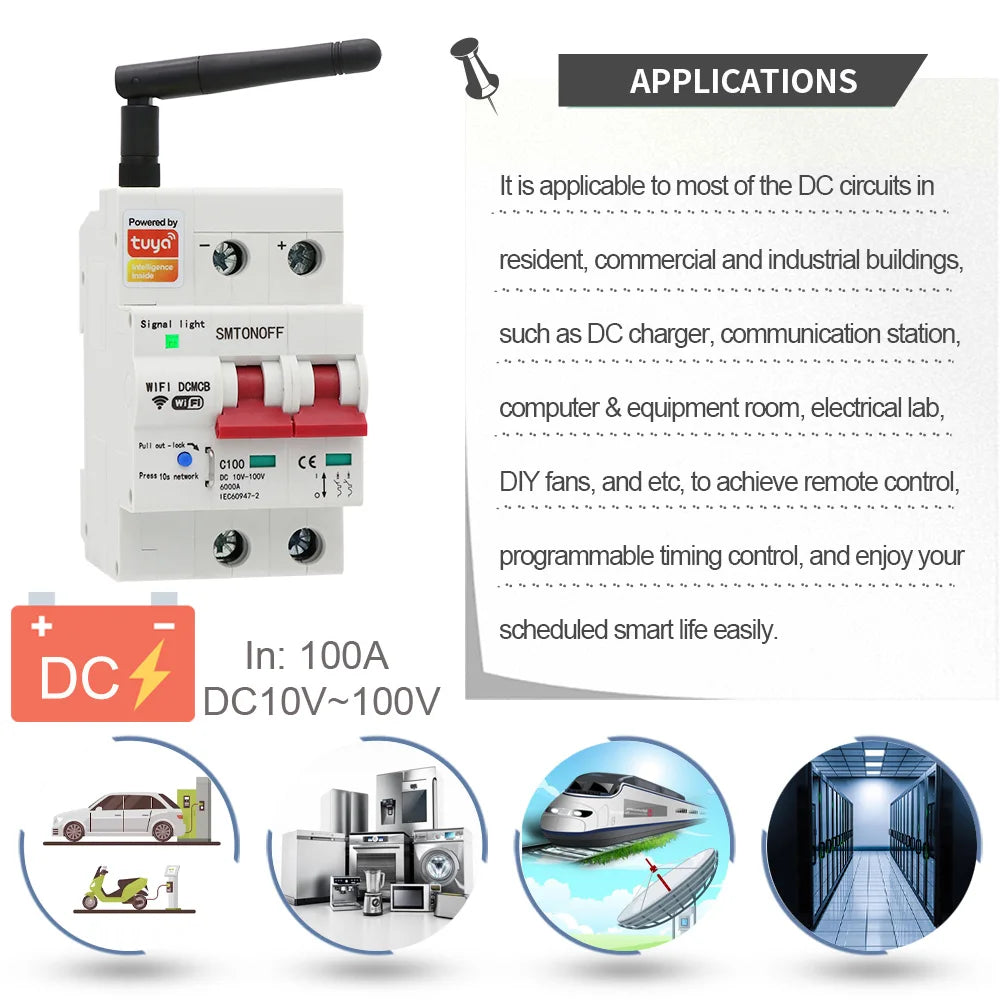 Tuay Smart life WiFi DC Smart Circuit Breaker 12V 24V 48Voverload protezione da cortocircuito con Alexa google home per Smart Home