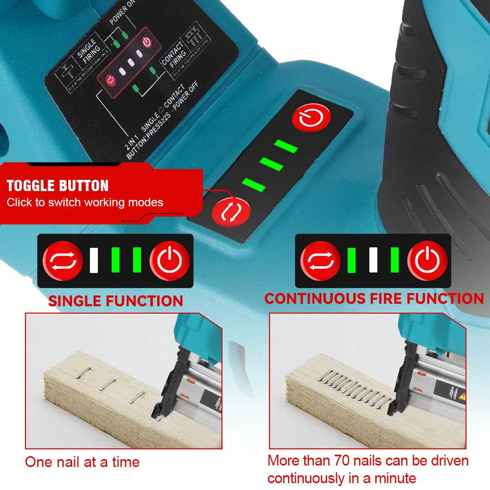 ONEVAN Brushless Elettrico 2 in 1 Chiodatrice/Pistola Cucitrice F15-50 K410-438 Utensili a batteria Con 4 Modalità Chiodo Per Makita 18V Batteria Spille