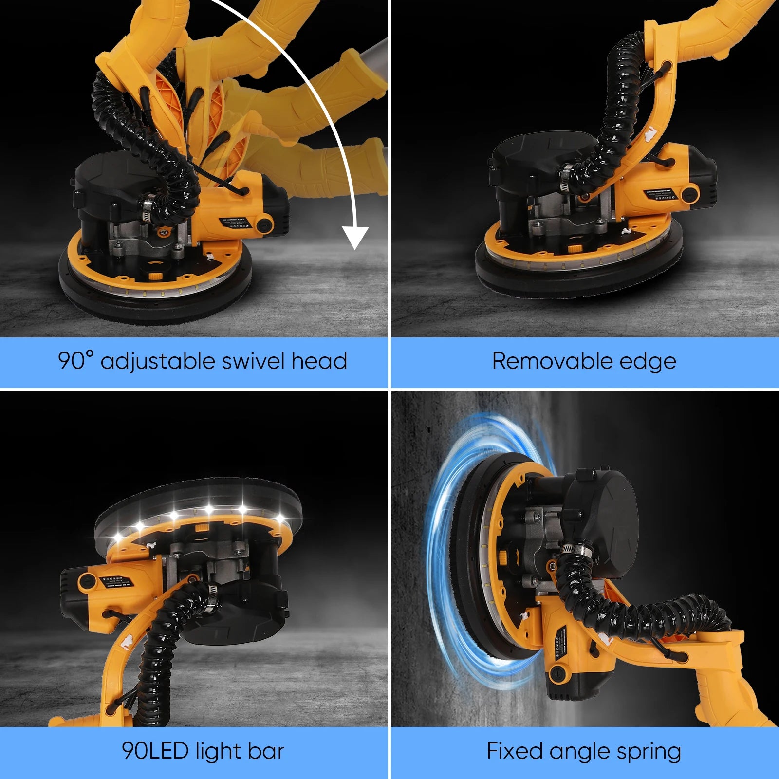 Levigatrice elettrica per cartongesso 1390W Rettificatrice per muro a 6 velocità Stucco senza polvere Auto-vuoto LED Asta lunga Lucidatrice per carta vetrata