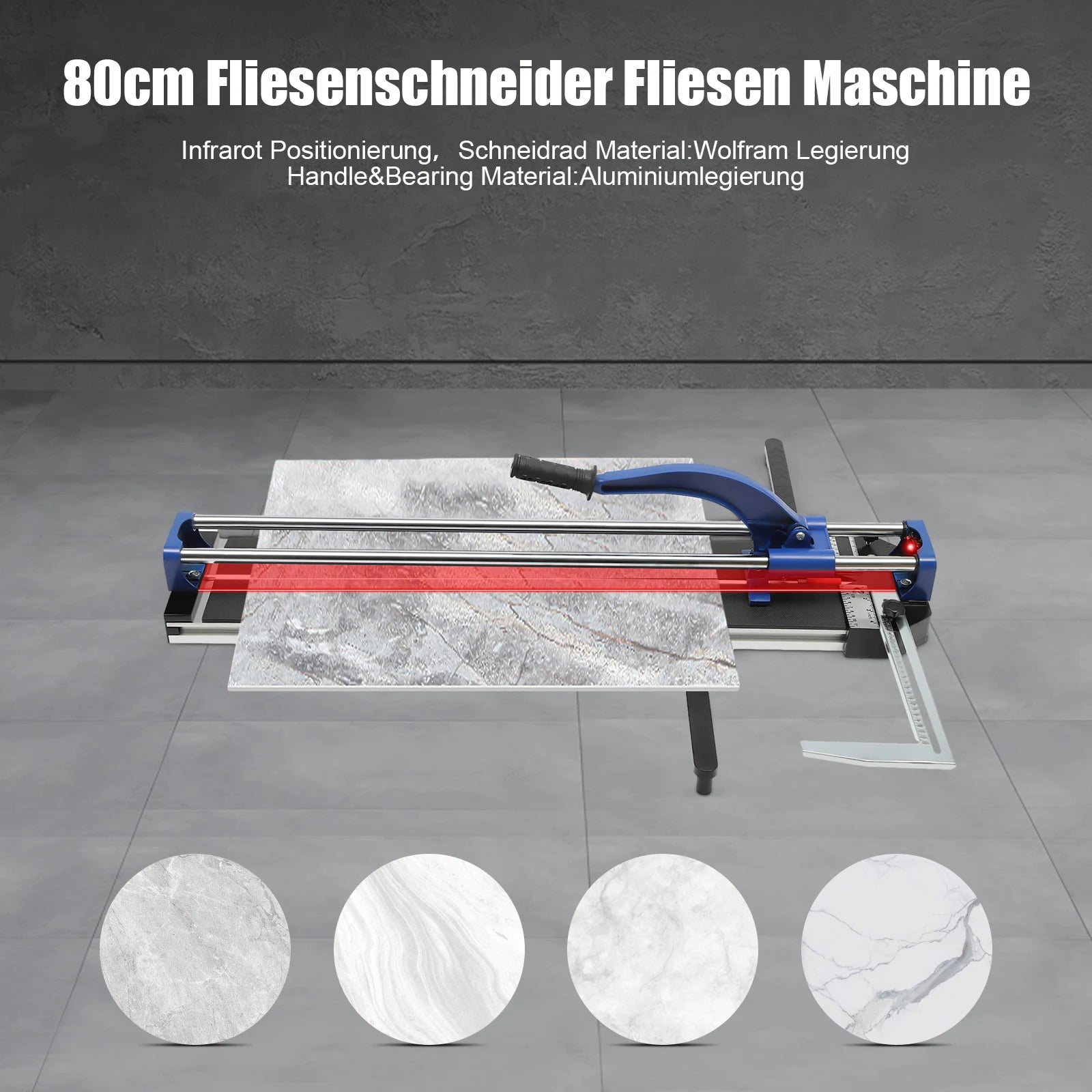 Tagliapiastrelle manuale Ruota in lega di tungsteno Posizionamento a infrarossi blu Doppio binario 0-90 °   Regolabile