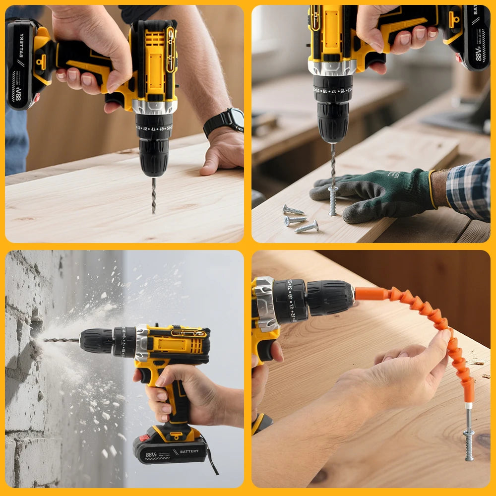 Cacciavite a percussione elettrico con coppia 25 + 3 Impostazione multifunzionale Cacciavite elettrico con trapano a batteria a 2 velocità con 2 batterie