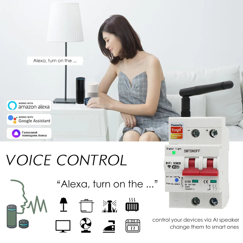 Tuay Smart life WiFi DC Smart Circuit Breaker 12V 24V 48Voverload protezione da cortocircuito con Alexa google home per Smart Home