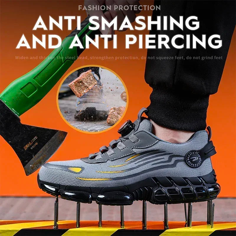 Pulsante rotante Nuove scarpe antinfortunistiche da uomo Scarpe da lavoro anti-smash anti-puntura Scarpe sportive da uomo di moda Stivali protettivi di sicurezza da uomo