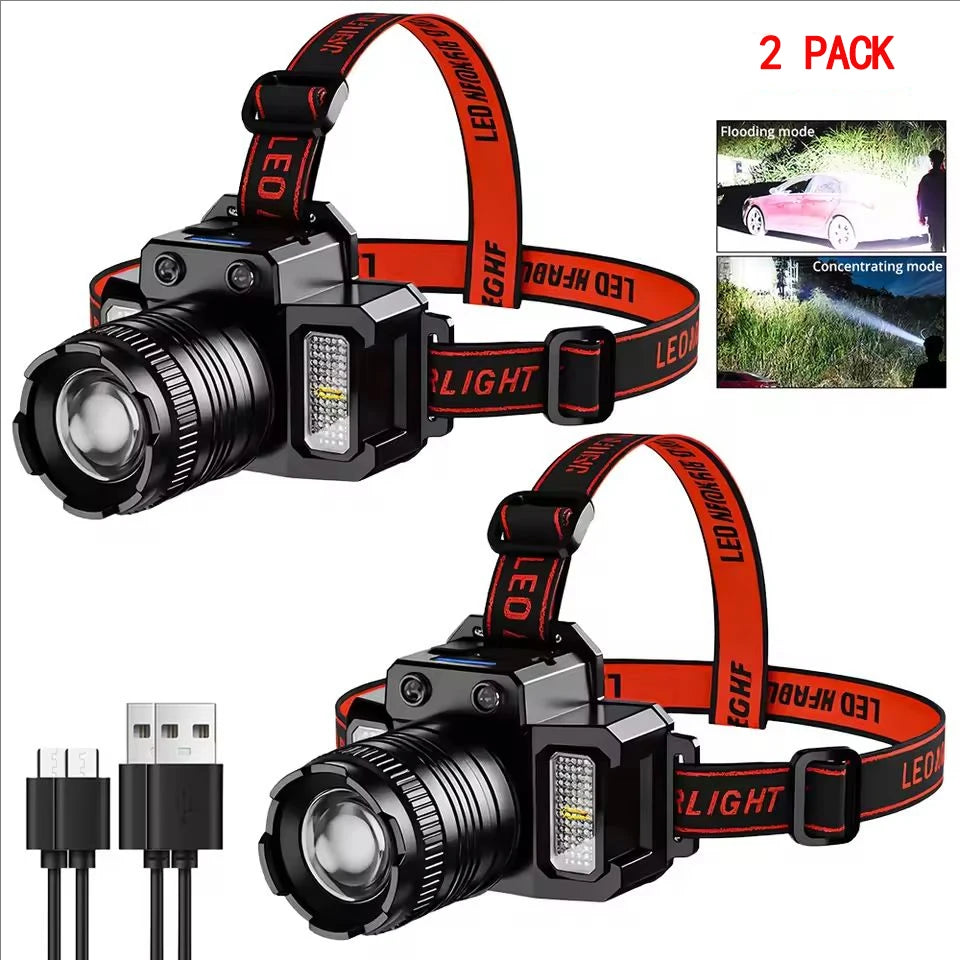 Induzione intelligente Luce bianca Faro a LED Zoom Sensore di ricarica USB Lampada frontale a LED Torcia frontale multifunzione per esterni Lampade a lanterna