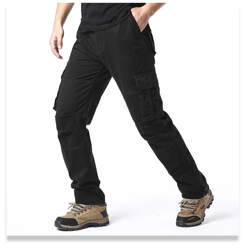 Salopette ampia con tasche grandi Pantaloni tattici da jogging per sport all'aria aperta da uomo Pantaloni da lavoro casual in puro cotone elastico in vita