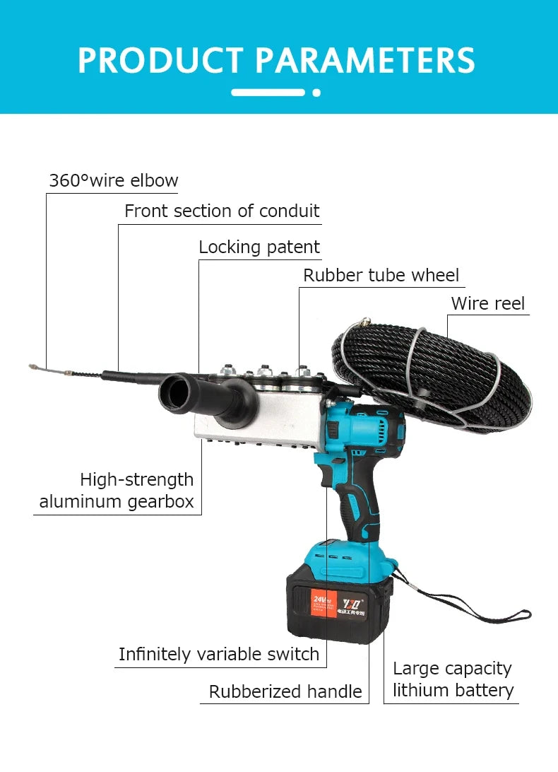 Macchina per incordare elettricista automatica 25M Filo elettrico a scomparsa Pull Wire Guide Tools Filettatrice per Makita