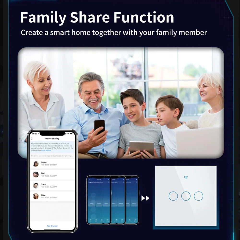 TNCE WIFI + Bluetooth Tuya Smart Switch 1/2/3/4 Gang Smart Life Home Light WiFi Touch Switch funziona con Google home Alexa