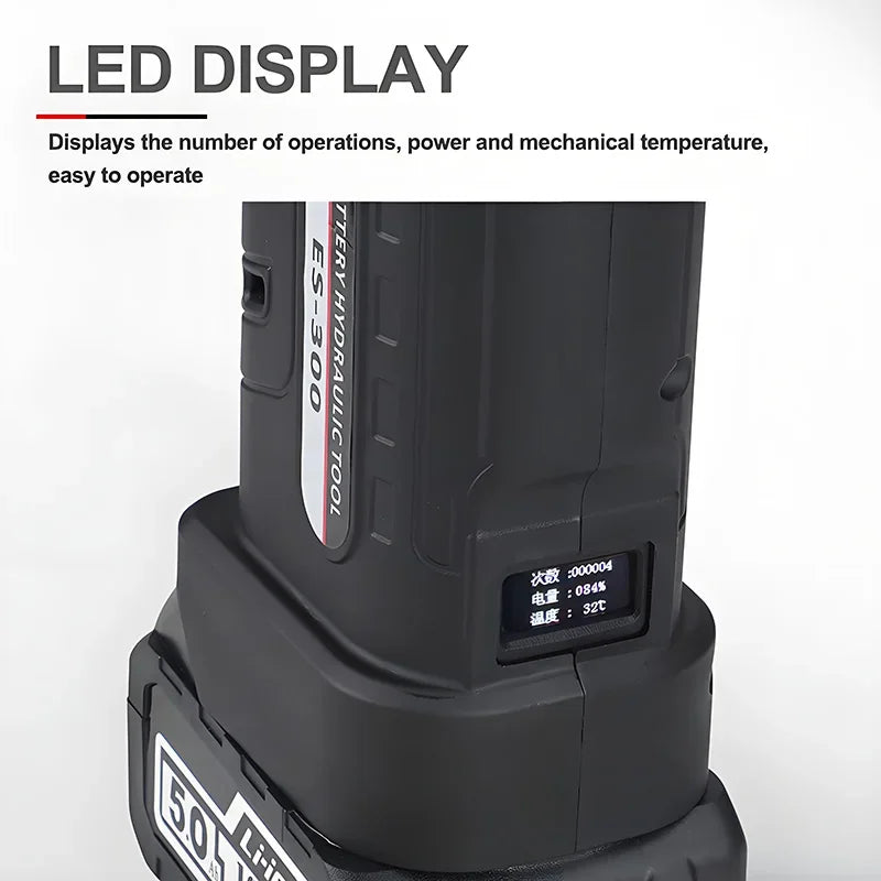 Crimpatrice idraulica elettrica ES-300 con manico dritto per terminali in rame e alluminio da 10-300 mm2 con crimpatura rapida e 360 °   Rotazione