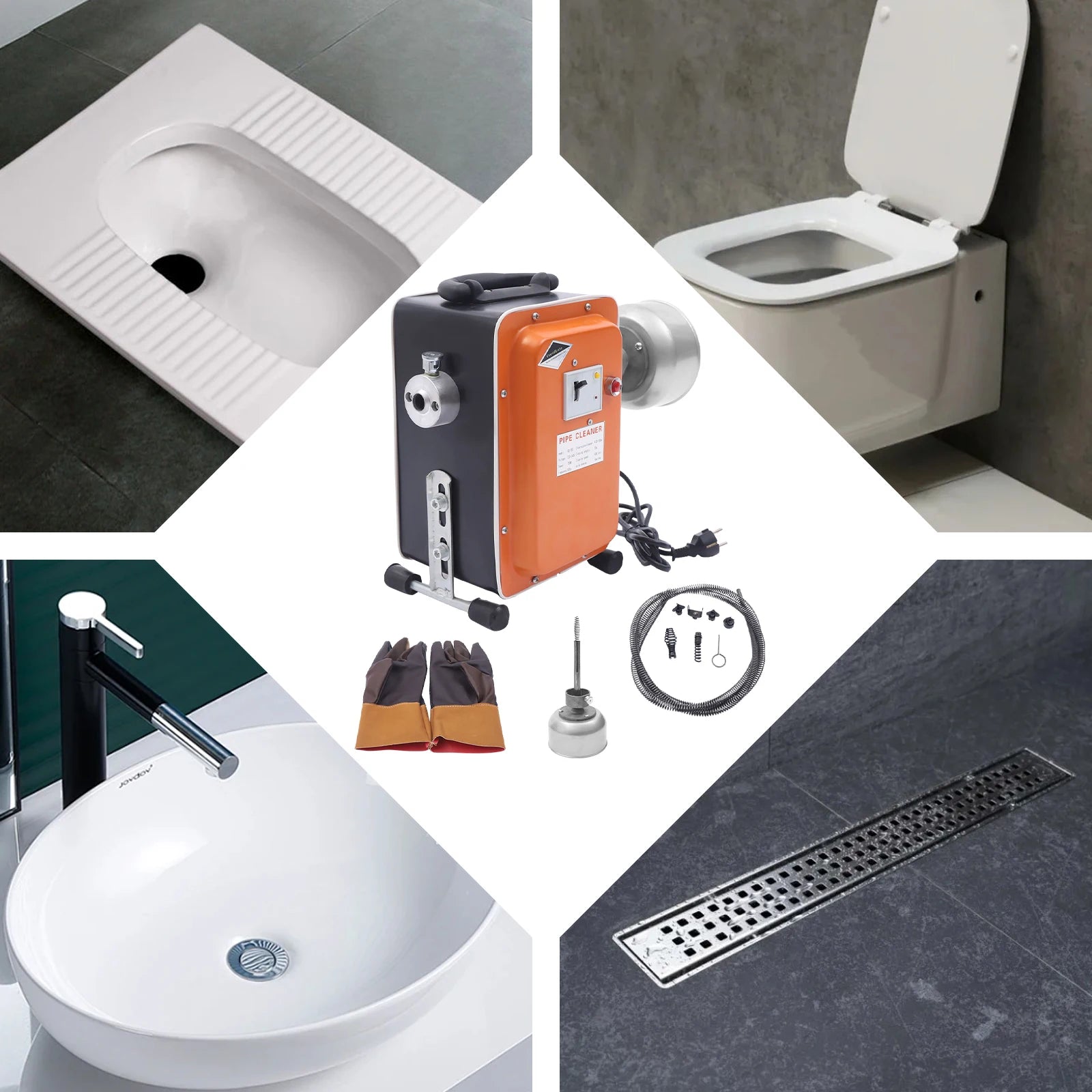 750W Macchina per la pulizia degli scarichi Macchina per la pulizia dei tubi fognari Macchina per la pulizia degli scarichi Kit con molle da 52,49X8,2Ftft per la casa