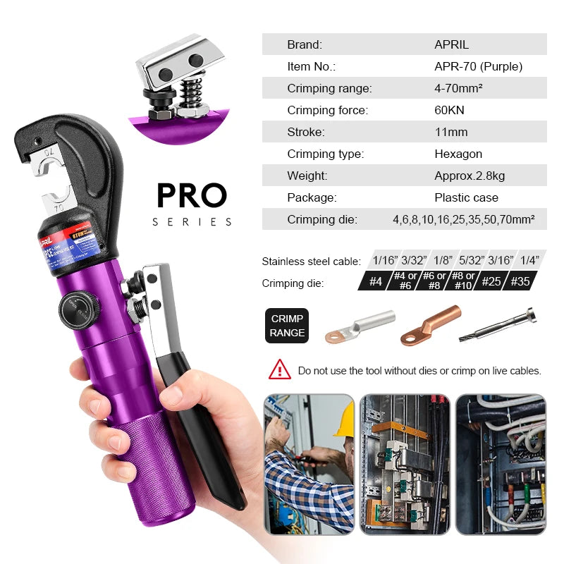 RUS Warehouse Strumento di crimpatura idraulico Pinze per crimpare terminali per cavi fai-da-te Strumenti di compressione idraulica Gamma YQK-70 4-70mm2