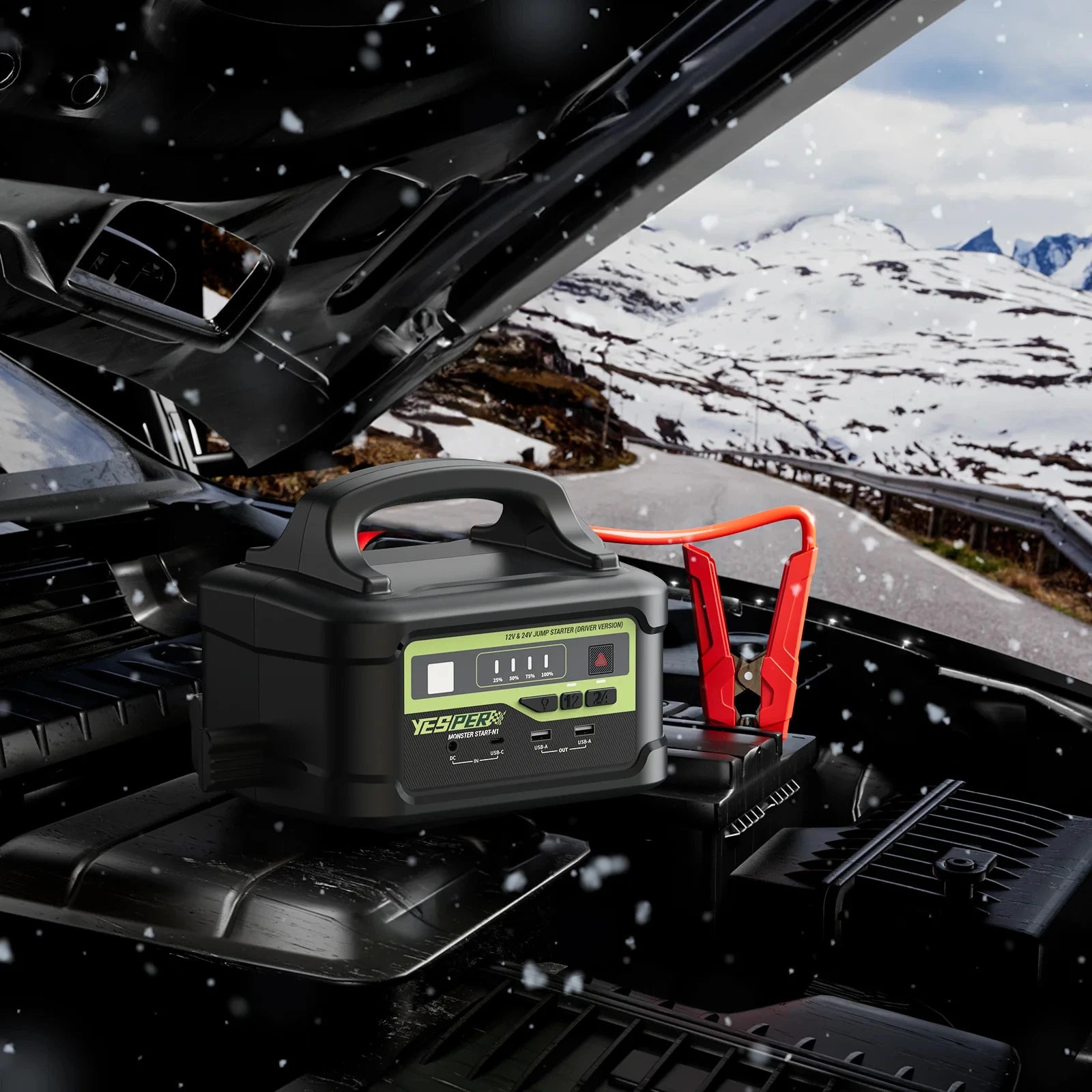 YESPER MONSTER START P1 Avviatore di emergenza per auto portatile 12V/24V Tensione 217.56Wh Capacità Alimentatore di emergenza per auto Doster Starter