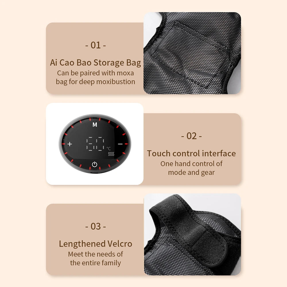 Massaggiatore elettrico per spalle Cintura per massaggio con vibrazione riscaldante Tutore per fisioterapia termica Sollievo dal dolore per artrite al ginocchio Ricaricabile