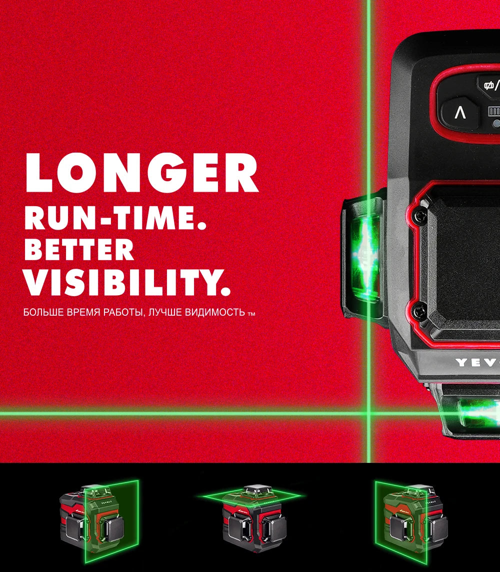 YEVOLT YVGLL4XS12 Livello laser Raggio verde a 12 linee Precisione ±0,2 mm/m, resistenza alla polvere/acqua IP54, livellamento automatico e modalità pendenza