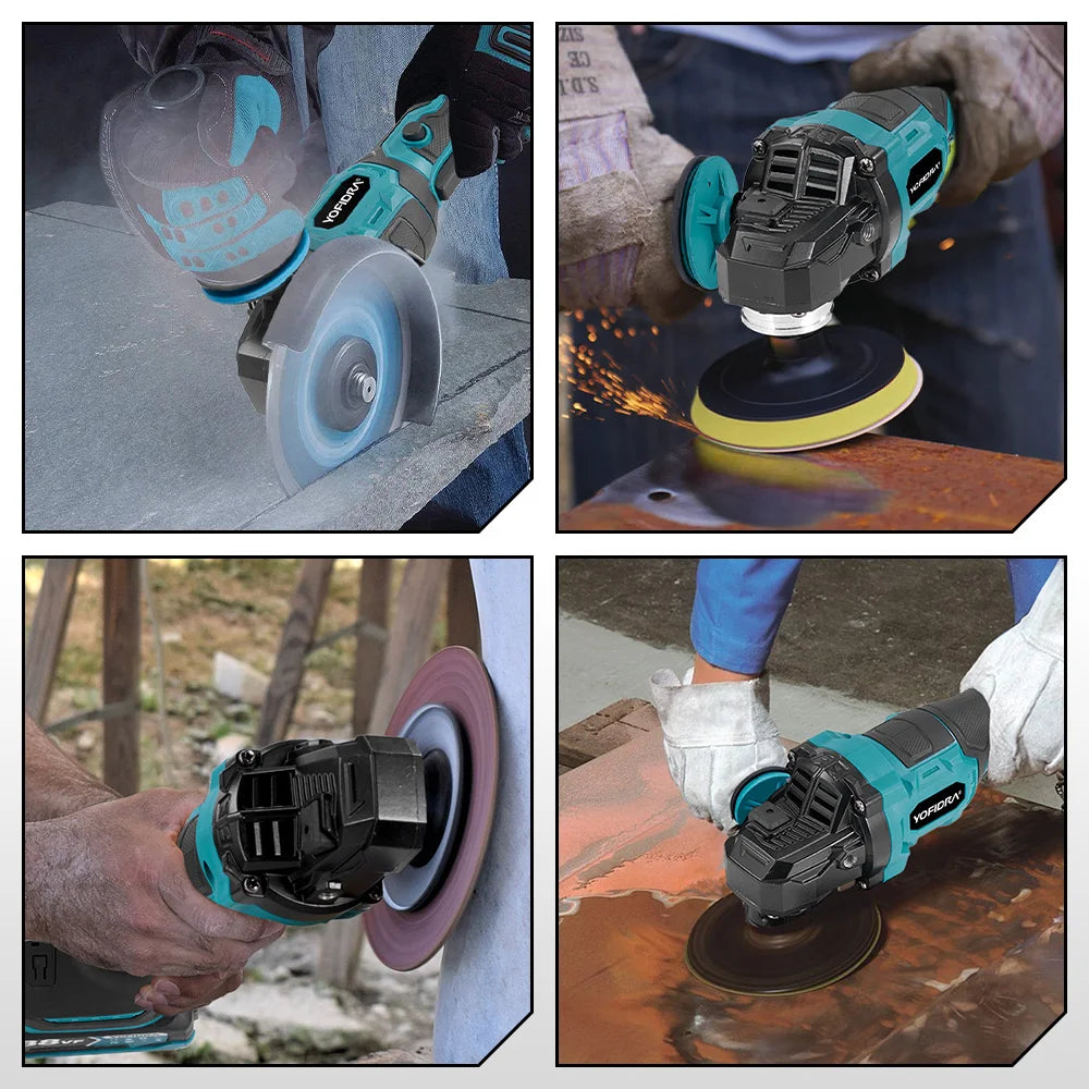 YOFIDRA 125 millimetri Brushless Smerigliatrice Angolare 3 Ingranaggi Rettificatrice Lucidatura Taglio Strumento di Lavorazione Del Legno Per Makita 18V Batteria Spille