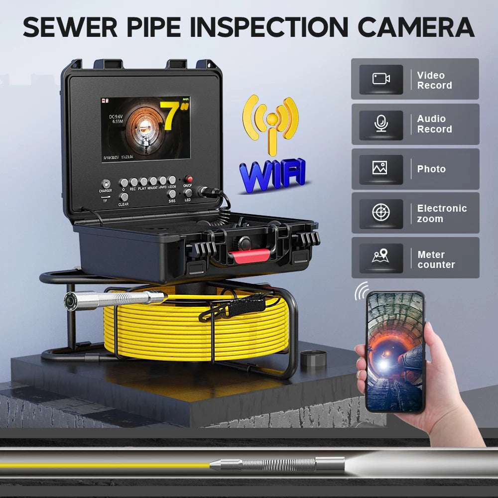 Contatore di distanza Ispezione fognaria Tubo 7" Ultra HD Wireless WiFi/DVR 23MM Videocamera Scarico Endoscopio industriale