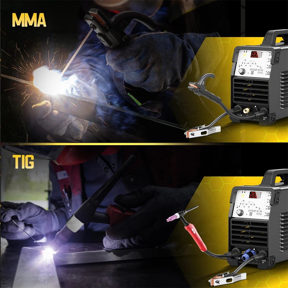 HZXVOGEN 200A 6 in 1 Saldatrice Multifunzione AC/DC HF TIG MMA ARC Argon Preciso Impulso Digitale Saldatore di Alluminio 2T/4T 220V