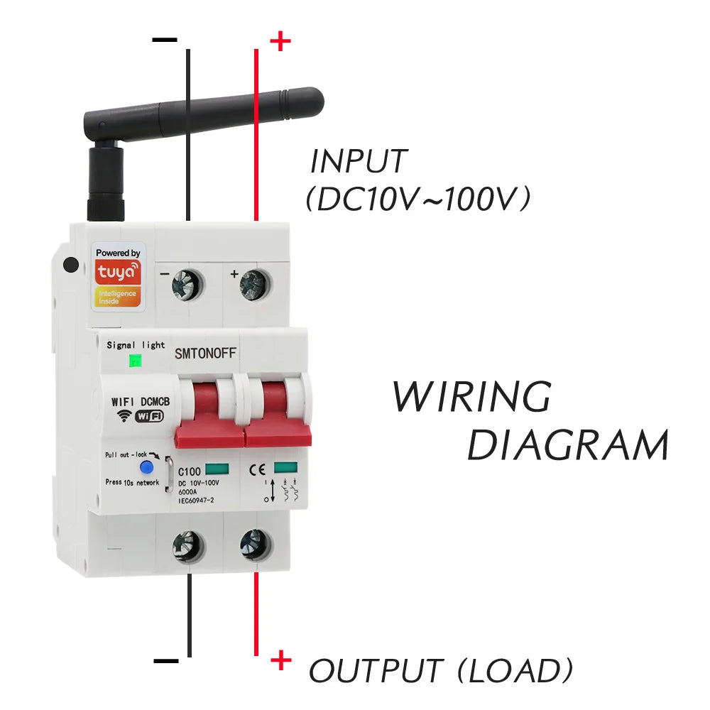 Tuay Smart life WiFi DC Smart Circuit Breaker 12V 24V 48Voverload protezione da cortocircuito con Alexa google home per Smart Home