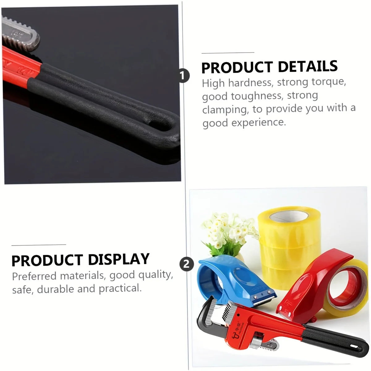 Chiave per tubi diritta per carichi pesanti da 12 pollici / 8 pollici, chiave per idraulico in alluminio regolabile con ganascia a gancio galleggiante e impugnatura con fascio I, rossa