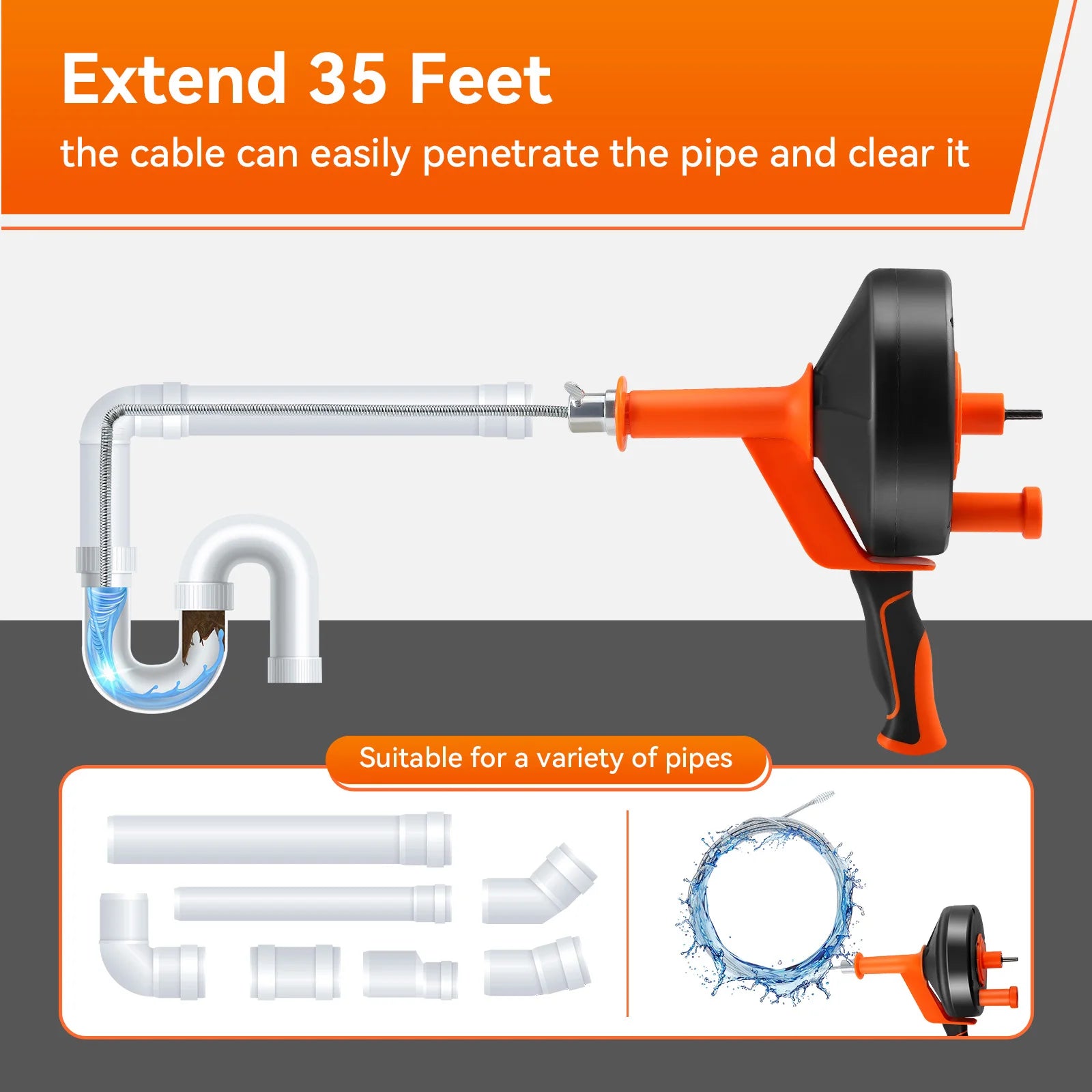 10m Scarico Serpente Sblocker Coclea Idraulico Serpente Manuale Tubo di Alimentazione Fogna Stantuffo Serpente Scarico Stucco di Rimozione Per Bagno Doccia