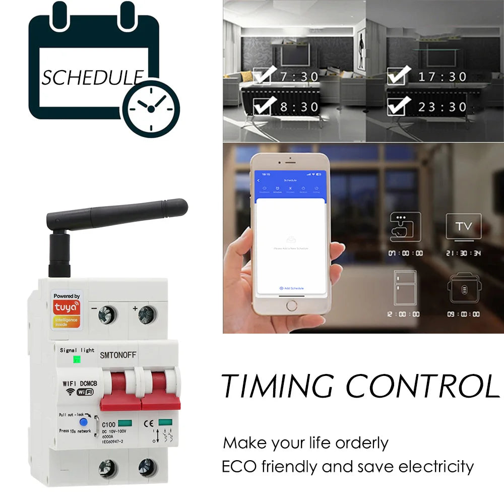 Tuay Smart life WiFi DC Smart Circuit Breaker 12V 24V 48Voverload protezione da cortocircuito con Alexa google home per Smart Home