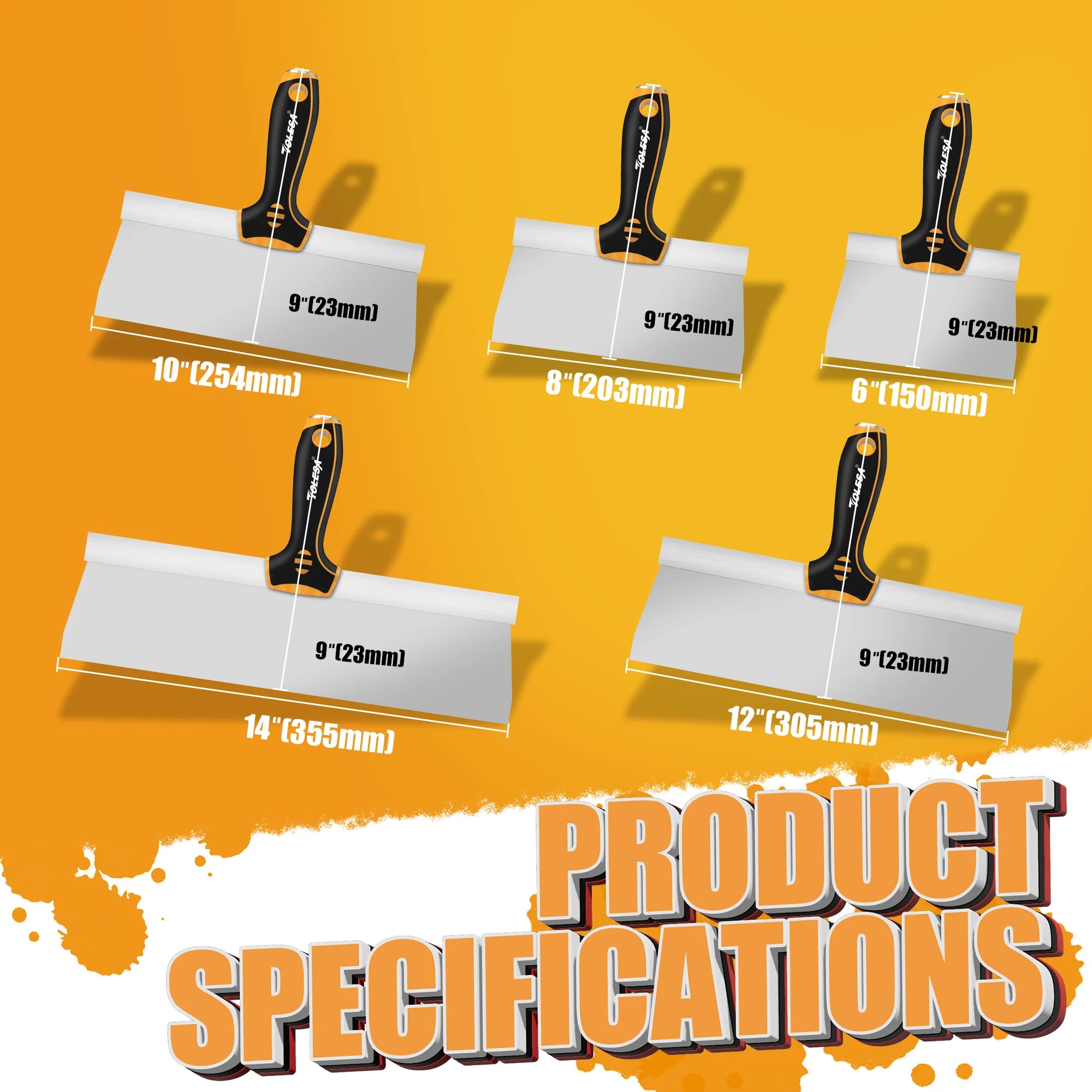 Coltello per nastratura in acciaio inossidabile TOLESA 5 pezzi con lame flessibili di spessore 0.5mm strumenti per coltelli per cartongesso per rappezzatura di fori di finitura