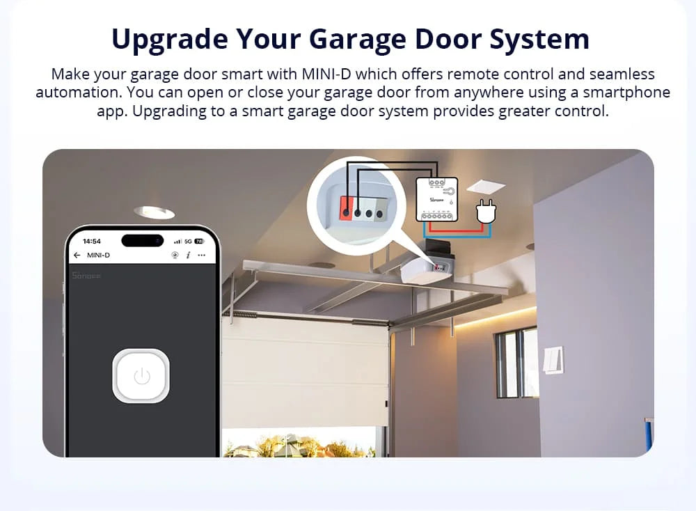 SONOFF MINI-D Wi-Fi Smart Switch Primo MINI dispositivo relè a contatto secco con importa supporta il controllo del contattore di alimentazione CA/CC