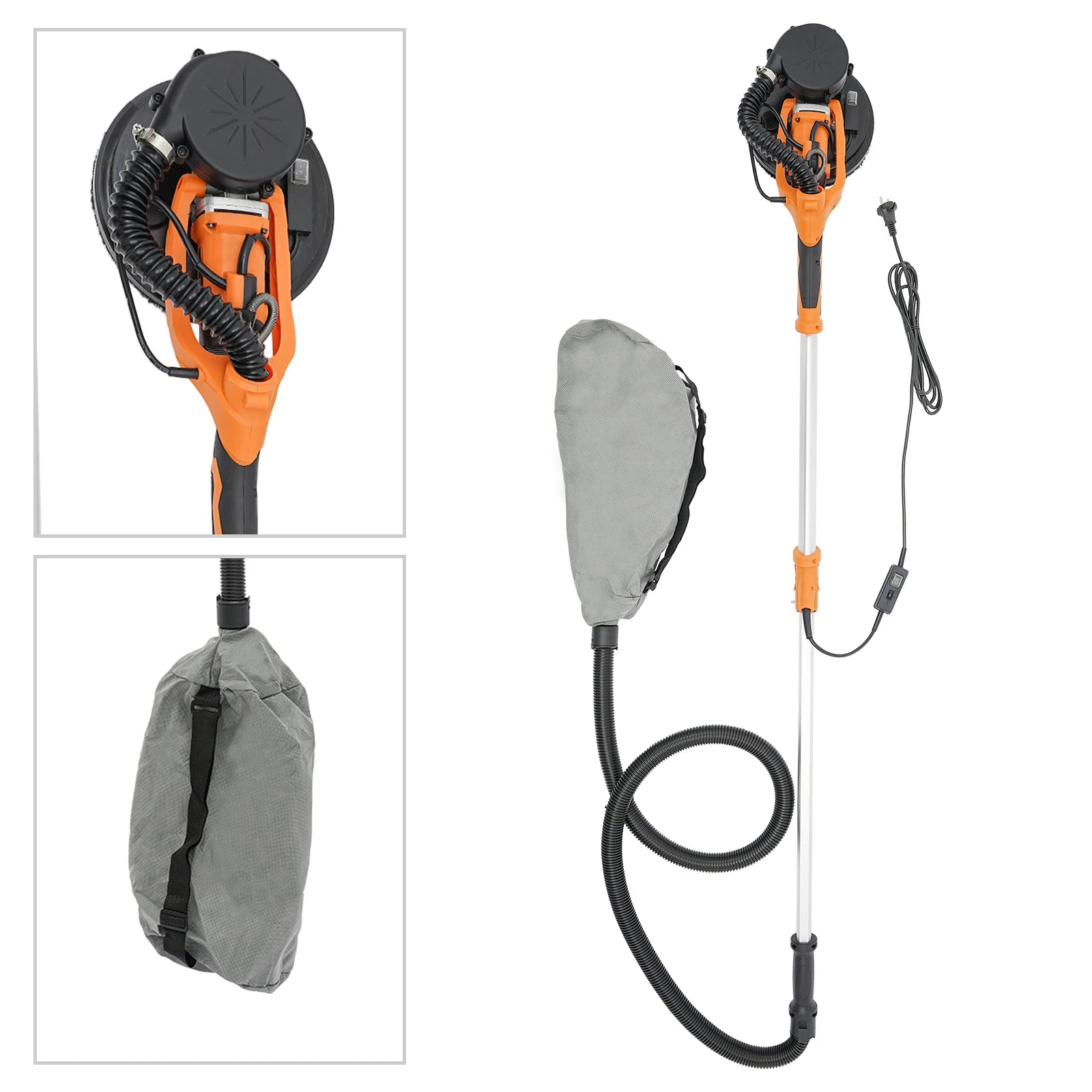 Levigatrice per cartongesso da 750 W, lucidatrice per mastice da parete a velocità regolabile, 220-240 V, con aspirazione della polvere, 6 carte vetrate