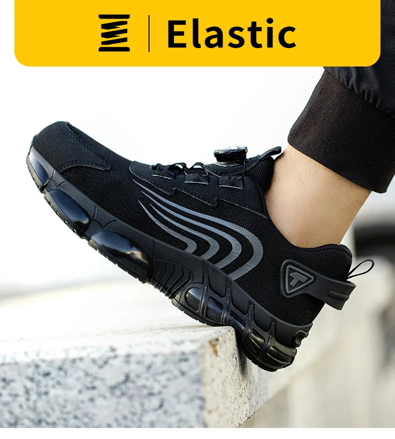 Nuove scarpe antinfortunistiche da uomo con bottone rotante, scarpe da lavoro anti-impatto e anti-perforanti, scarpe sportive da uomo alla moda e pro di sicurezza