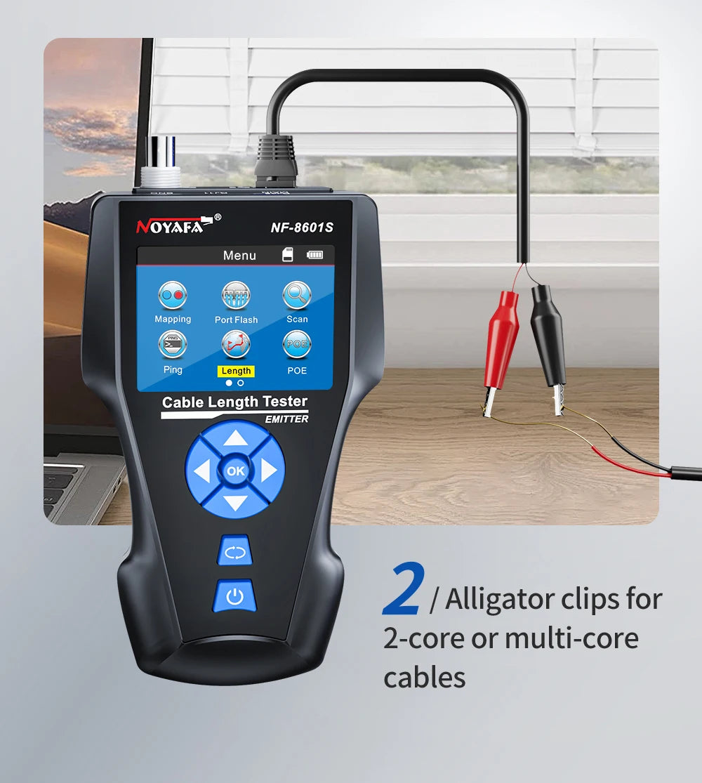 NOYAFA NF-8601S Tester per cavi di rete Localizzatore di cavi anti-interferenza PING Tester RJ45 RJ11 Misuratore di lunghezza Tester Strumenti di rete