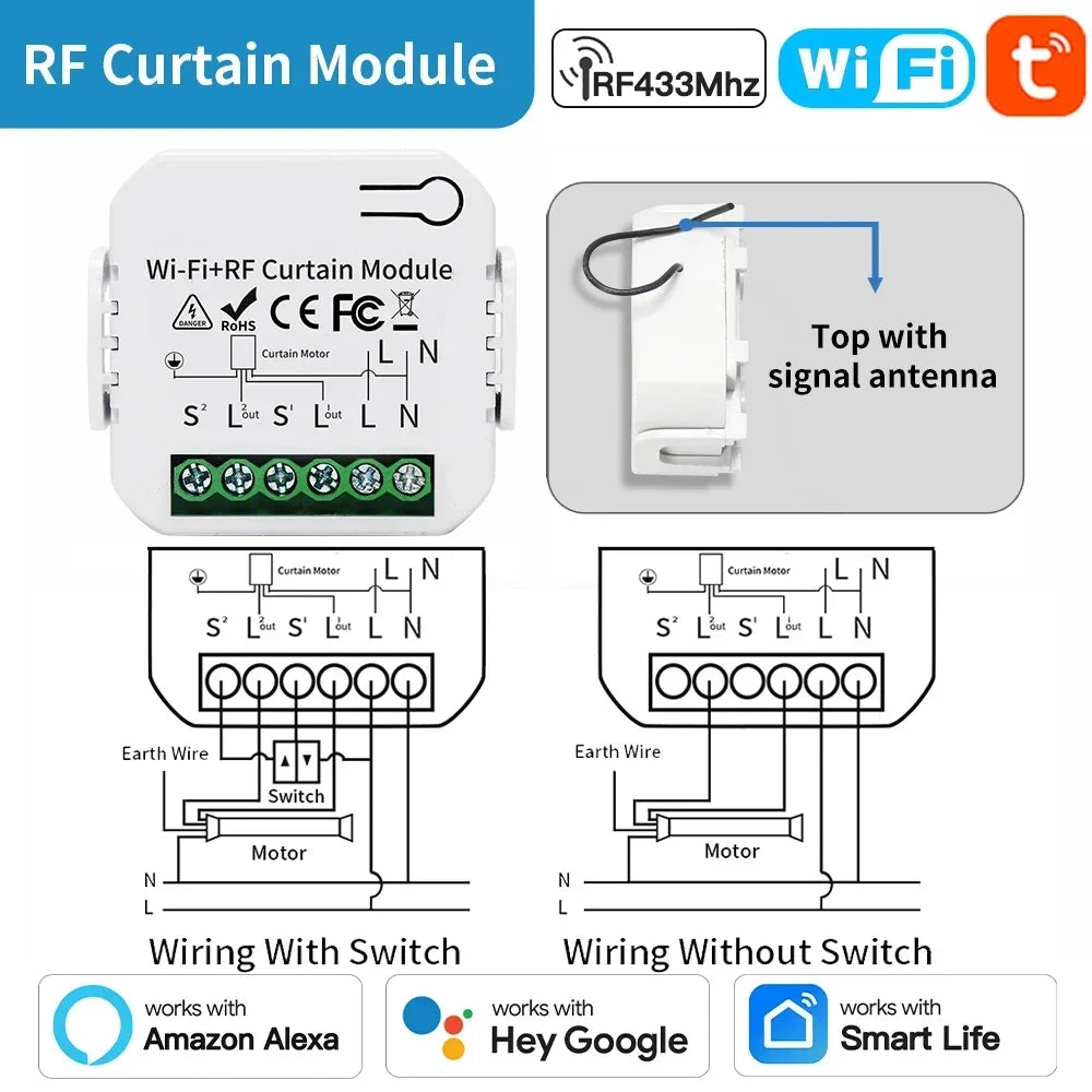 TNCE Tuya Modulo interruttore tenda wifi zigbee rf433mhz, interruttore motore otturatore tende a rullo, controllo intelligente vocale Alexa Google Home