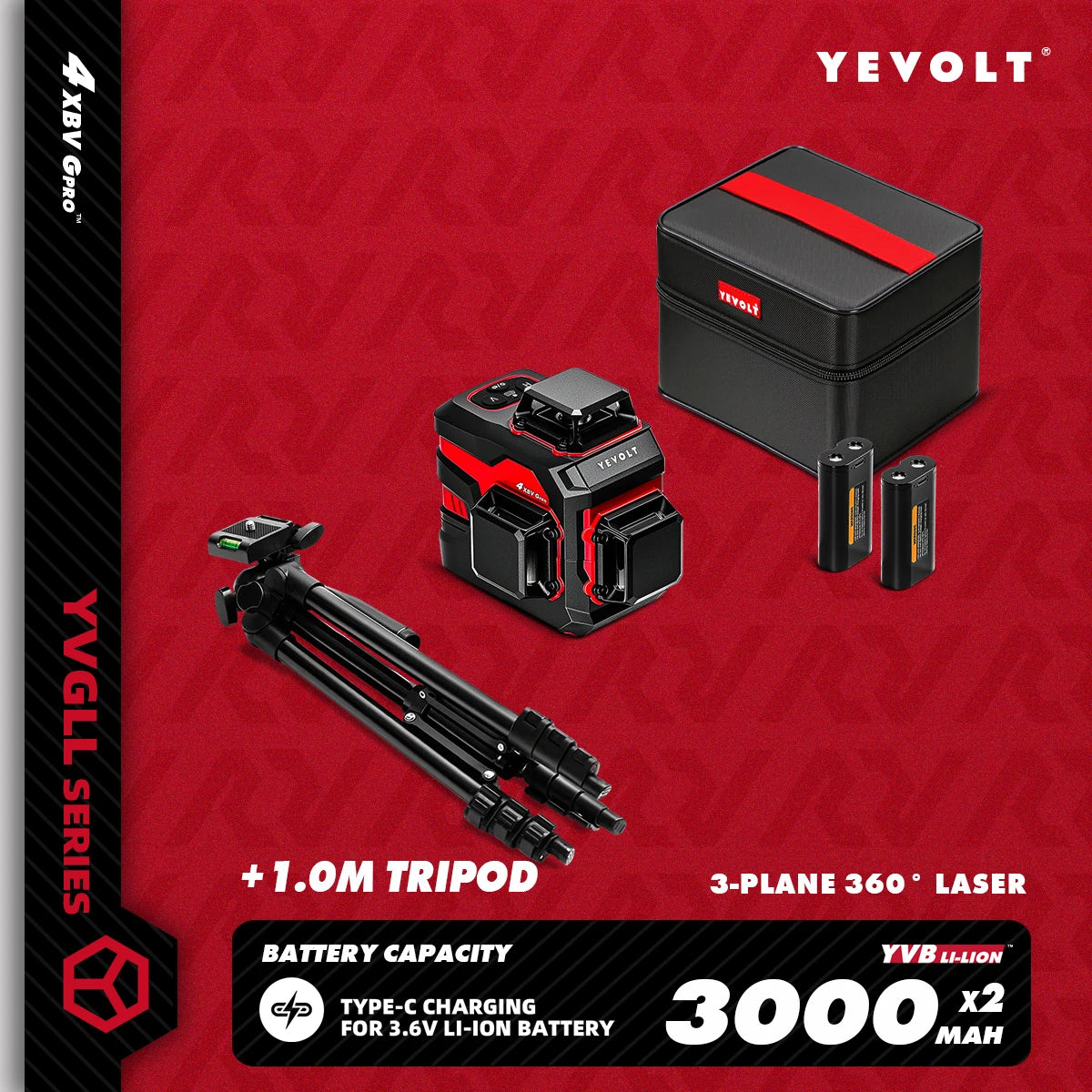 YEVOLT YVGLL4XS12 Livello laser Raggio verde a 12 linee Precisione ±0,2 mm/m, resistenza alla polvere/acqua IP54, livellamento automatico e modalità pendenza