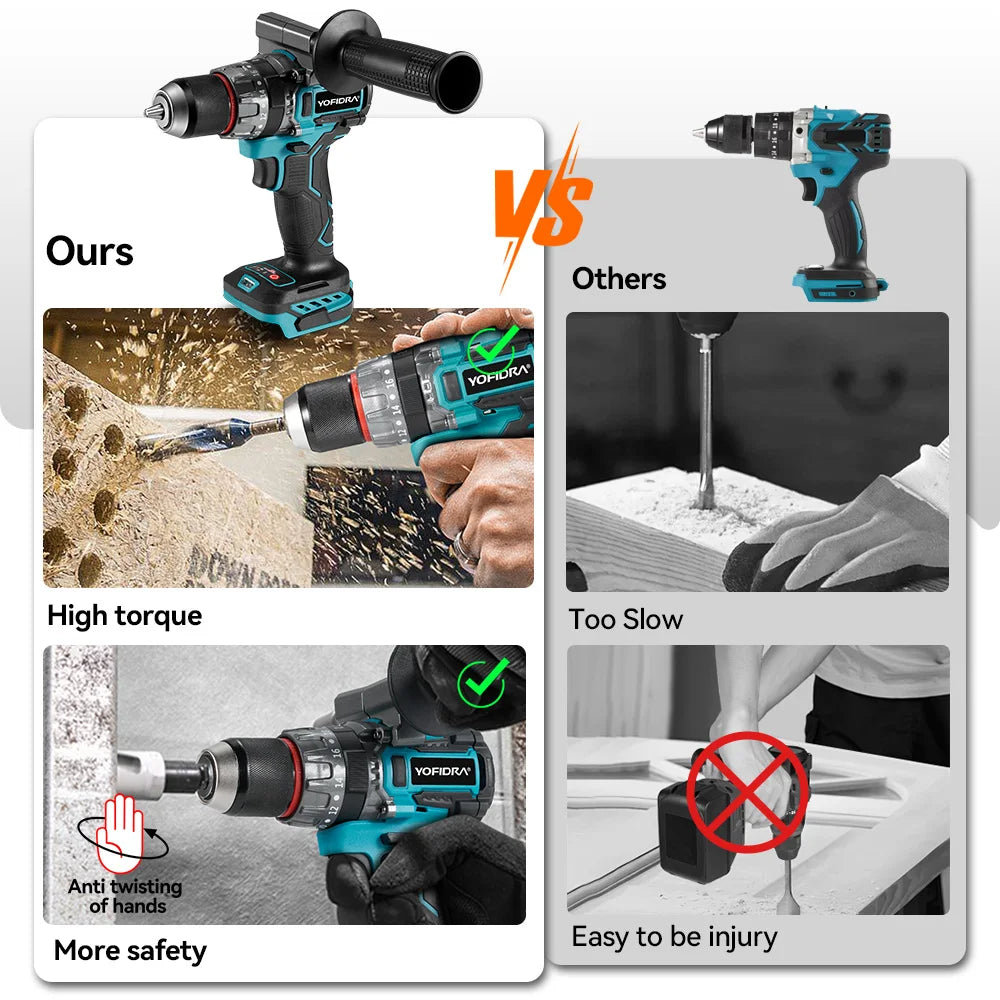 YOFIDRA 700N.M Brushless Trapano a percussione elettrico Cordless Cacciavite Piastre Terreno Lavorazione del legno Strumento elettrico per Makita Batteria Spille
