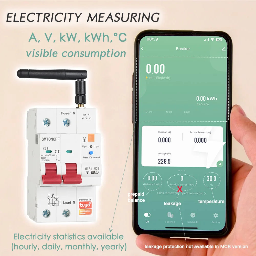 Tuya Smart WiFi 2P 63A MCB RS485 interruttore contatore prepagato interruttore Timer tensione protezione corrente controllo vocale Alexa Google Alice