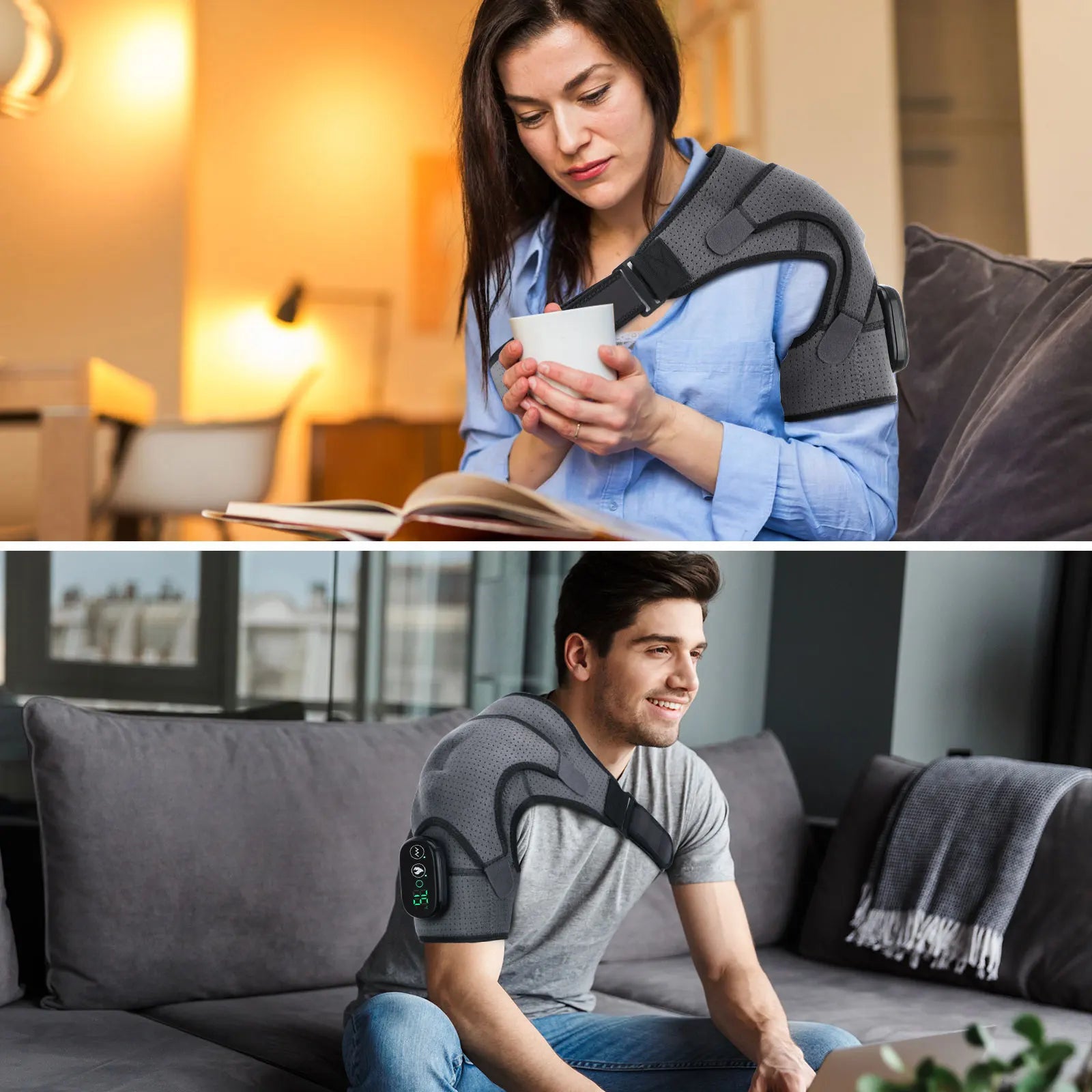 Massaggiatore elettrico per spalle Cintura per massaggio con vibrazione riscaldante Tutore per fisioterapia termica Sollievo dal dolore per artrite al ginocchio Ricaricabile