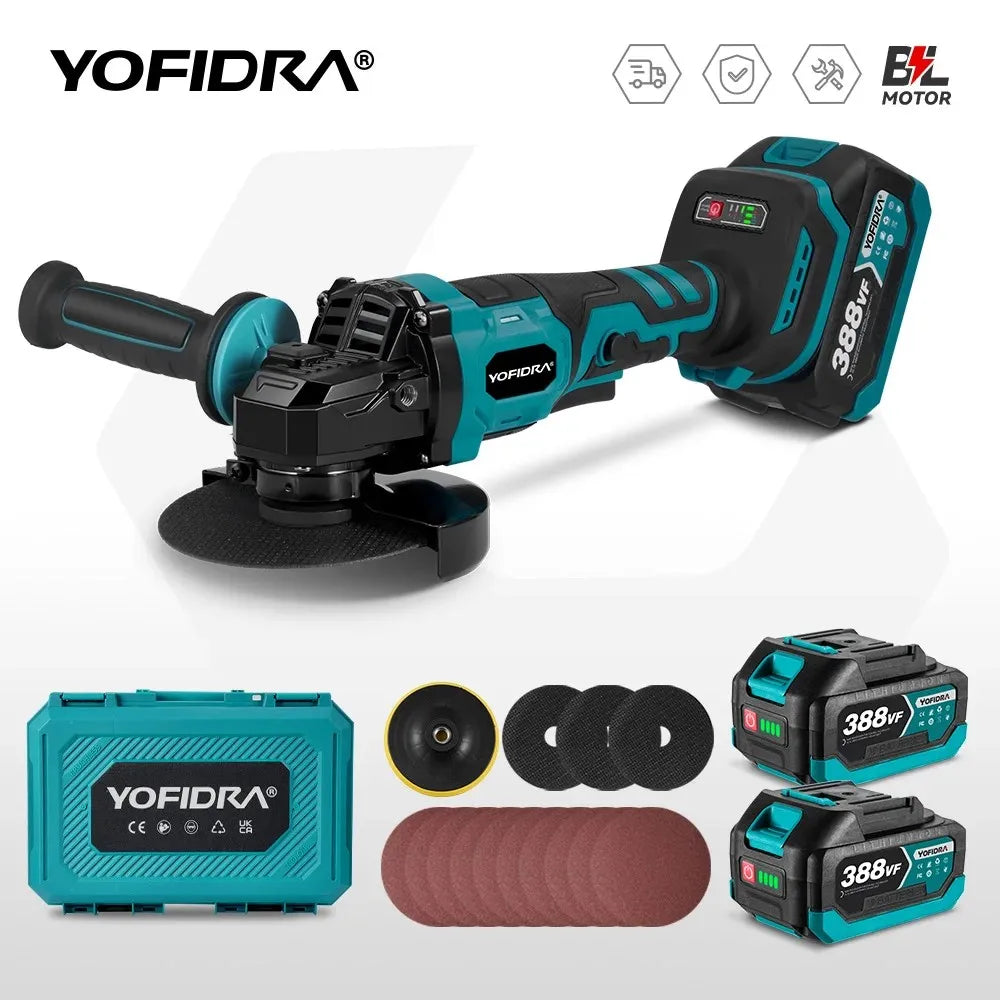 YOFIDRA 125 millimetri Brushless Smerigliatrice Angolare 3 Ingranaggi Rettificatrice Lucidatura Taglio Strumento di Lavorazione Del Legno Per Makita 18V Batteria Spille