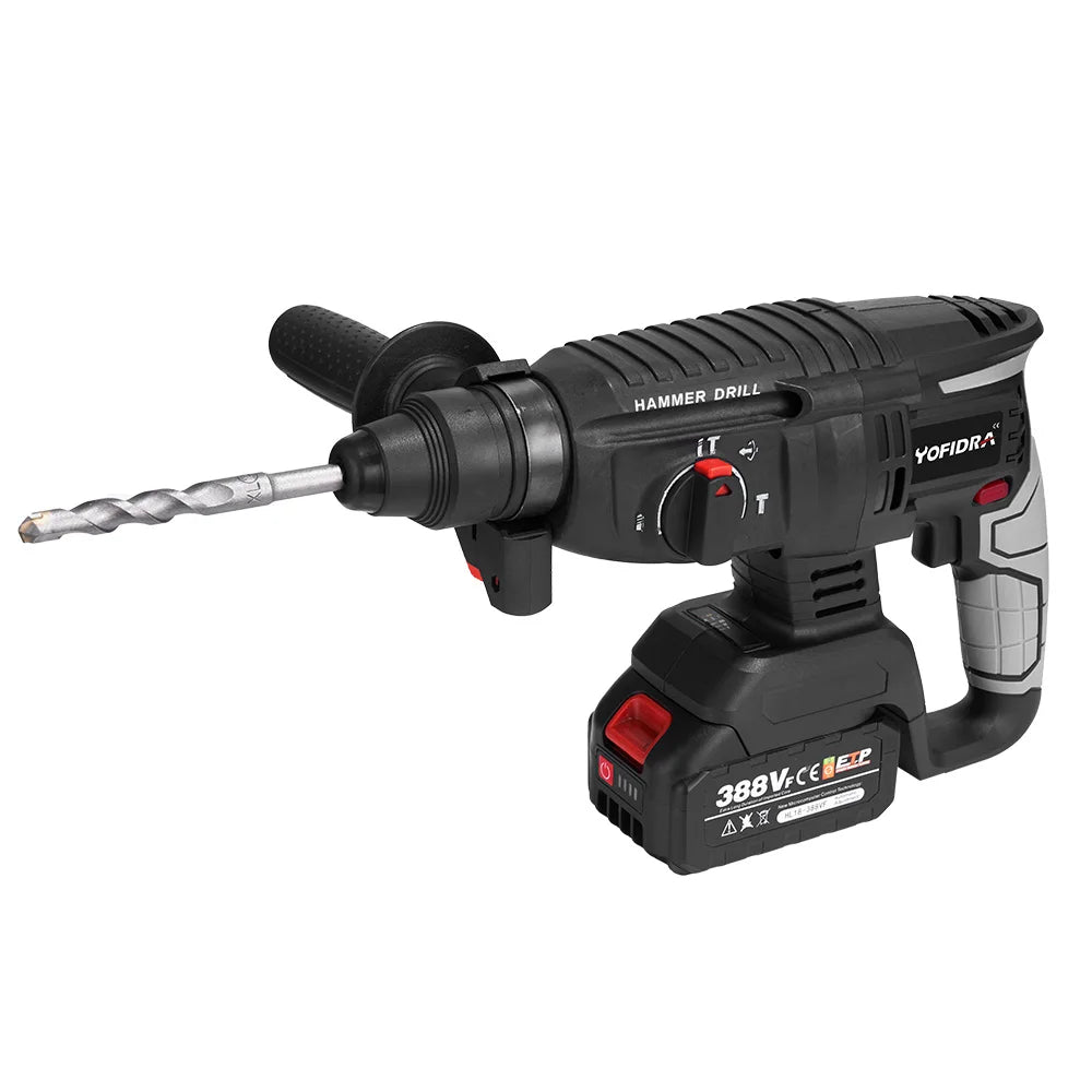 YOFIDRA 1680W Martello elettrico senza spazzole Cordless Multi-funzione Trapano a percussione Utensile rotante per batteria 21V 18V