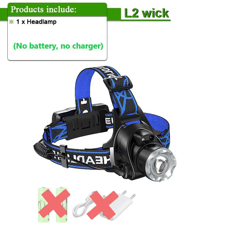 1000000 LM Lampada frontale più potente 18650 Torcia frontale ricaricabile ad alta potenza LED Torcia frontale da pesca Lanterna frontale professionale