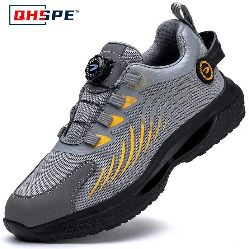 Pulsante rotante Nuove scarpe antinfortunistiche da uomo Scarpe da lavoro anti-smash anti-puntura Scarpe sportive da uomo di moda Stivali protettivi di sicurezza da uomo