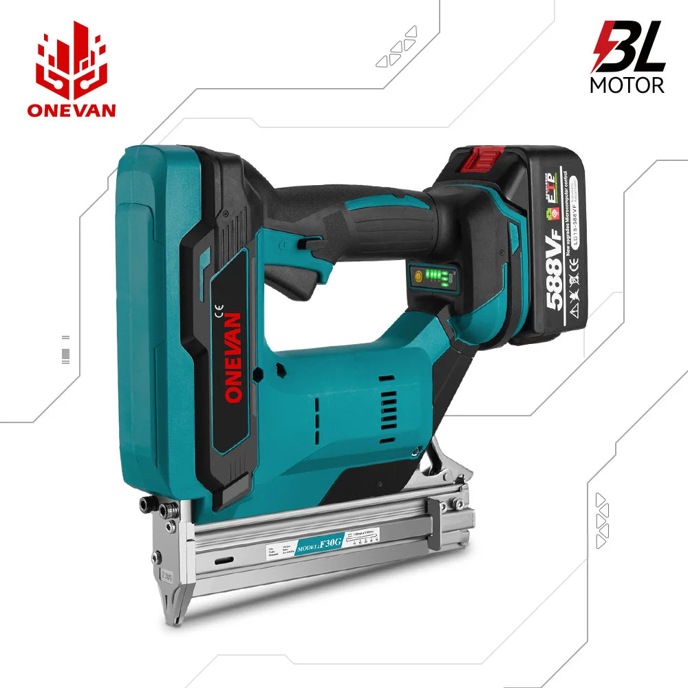 ONEVAN F30G 30 MILLIMETRI Brushless Pistola Sparachiodi Elettrica Cordless Cucitrice Chiodatrice Batteria Al Litio Chiodatura Strumento di Potere Per Makita Batteria Spille