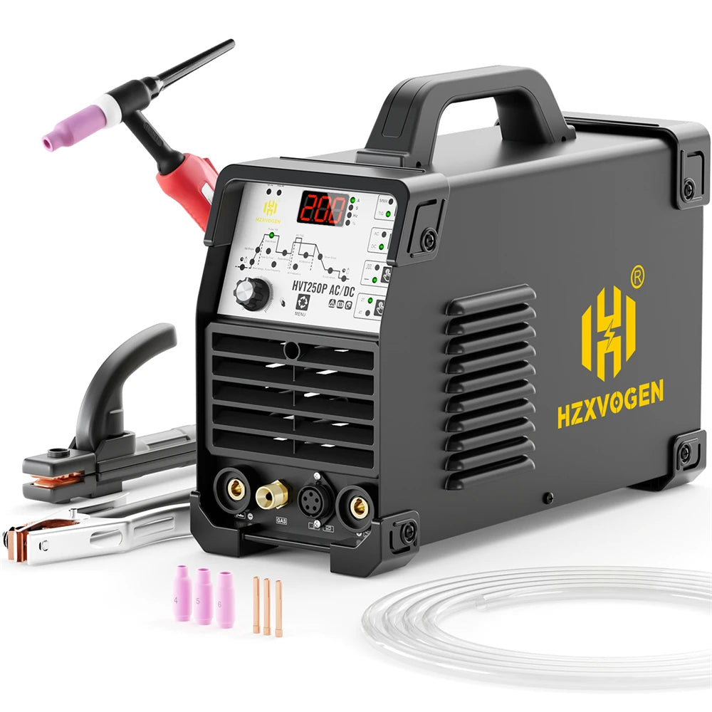 HZXVOGEN 200A 6 in 1 Saldatrice Multifunzione AC/DC HF TIG MMA ARC Argon Preciso Impulso Digitale Saldatore di Alluminio 2T/4T 220V