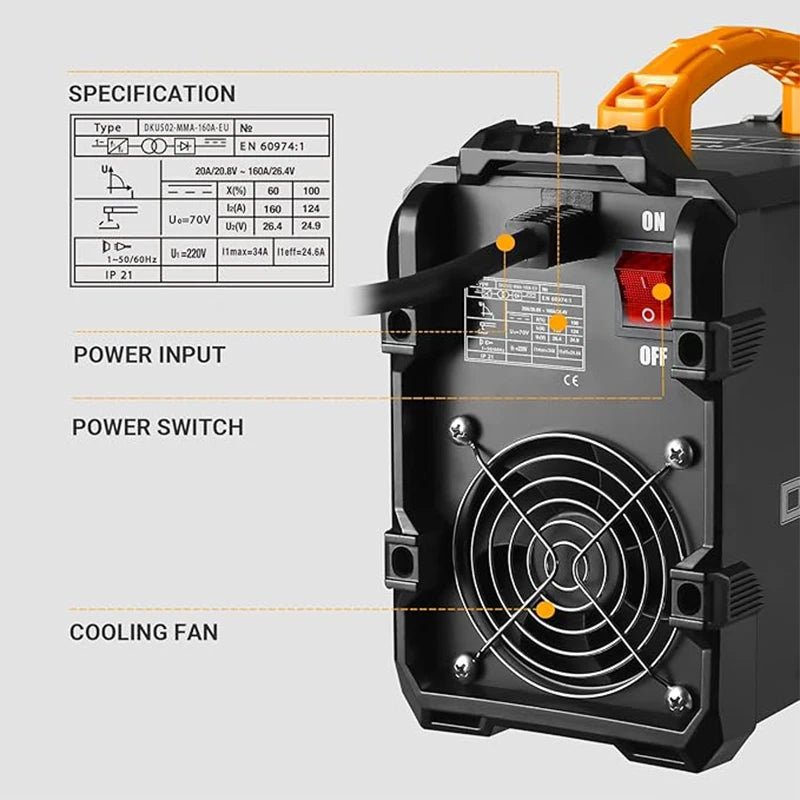 DEKO 220VMMA 160A Display digitale Stazione di saldatura LCD Stazione di saldatura IGBT con portaelettrodo Morsetto da lavoro Potenza di ingresso