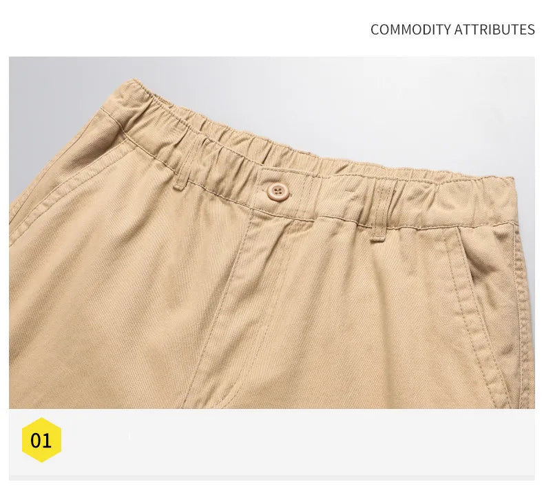 Salopette ampia con tasche grandi Pantaloni tattici da jogging per sport all'aria aperta da uomo Pantaloni da lavoro casual in puro cotone elastico in vita