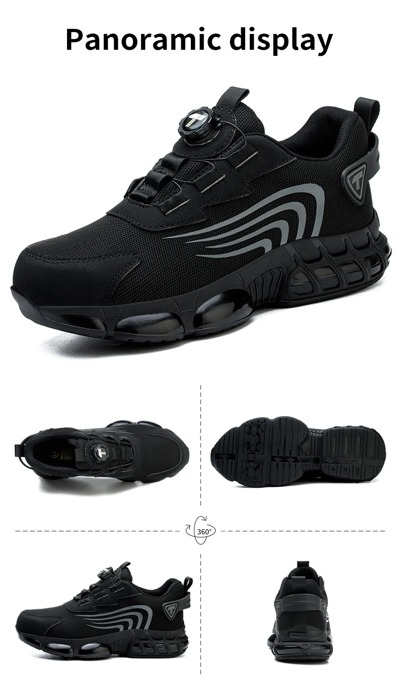 Nuove scarpe antinfortunistiche da uomo con bottone rotante, scarpe da lavoro anti-impatto e anti-perforanti, scarpe sportive da uomo alla moda e pro di sicurezza