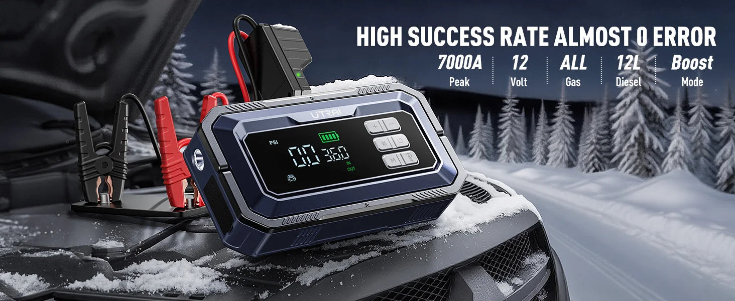 Avviatore di emergenza per auto UTRAI All-in-One 7000A con compressore d'aria, diagnosi OBD e booster di emergenza per batteria per auto Power Bank