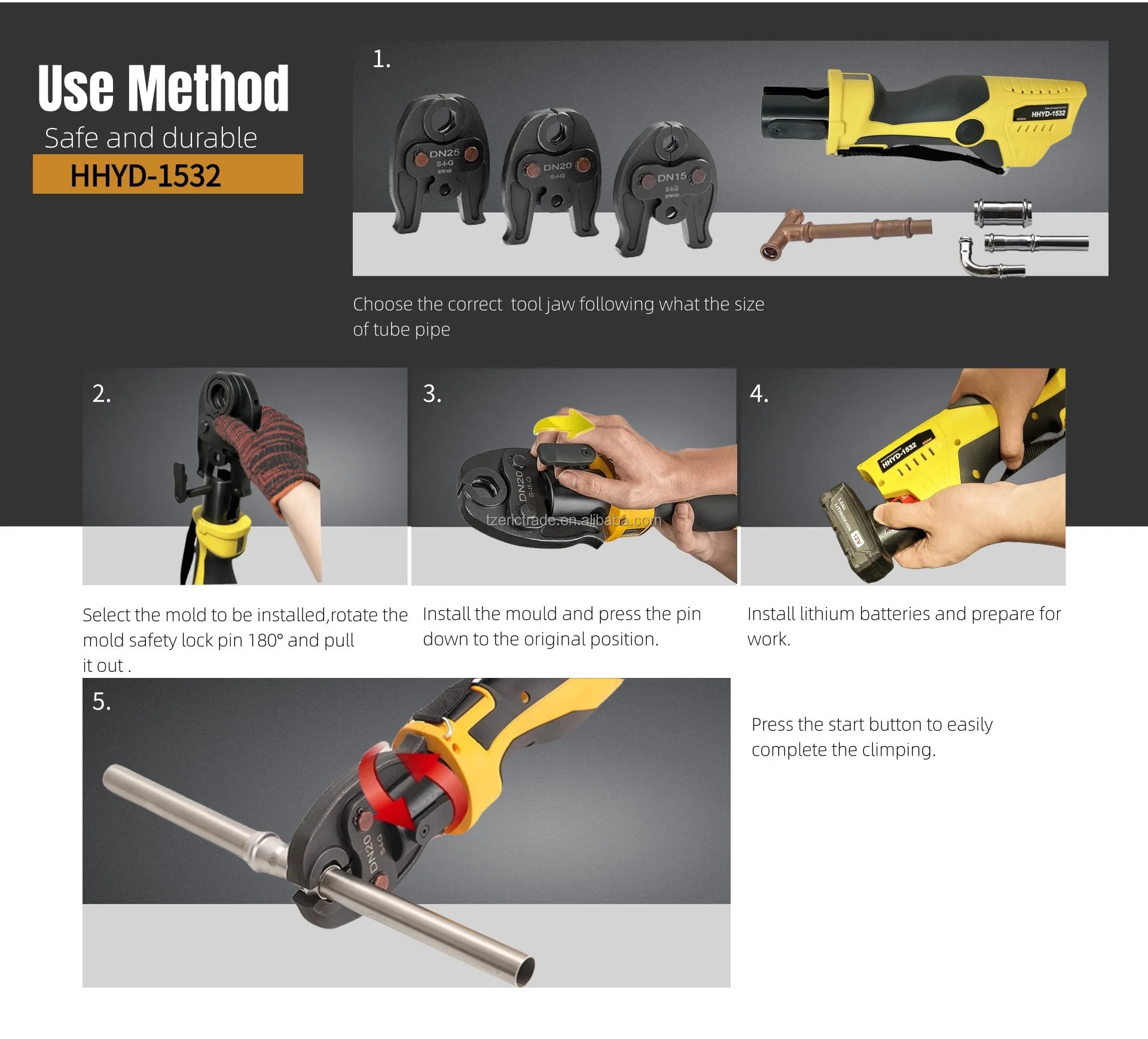 Idraulici a batteria Mascella industriale/fai da te TH/U 16 20 25 26 32mm Strumento di pressatura Pex multistrato Utensili elettrici HVAC alimentati a batteria