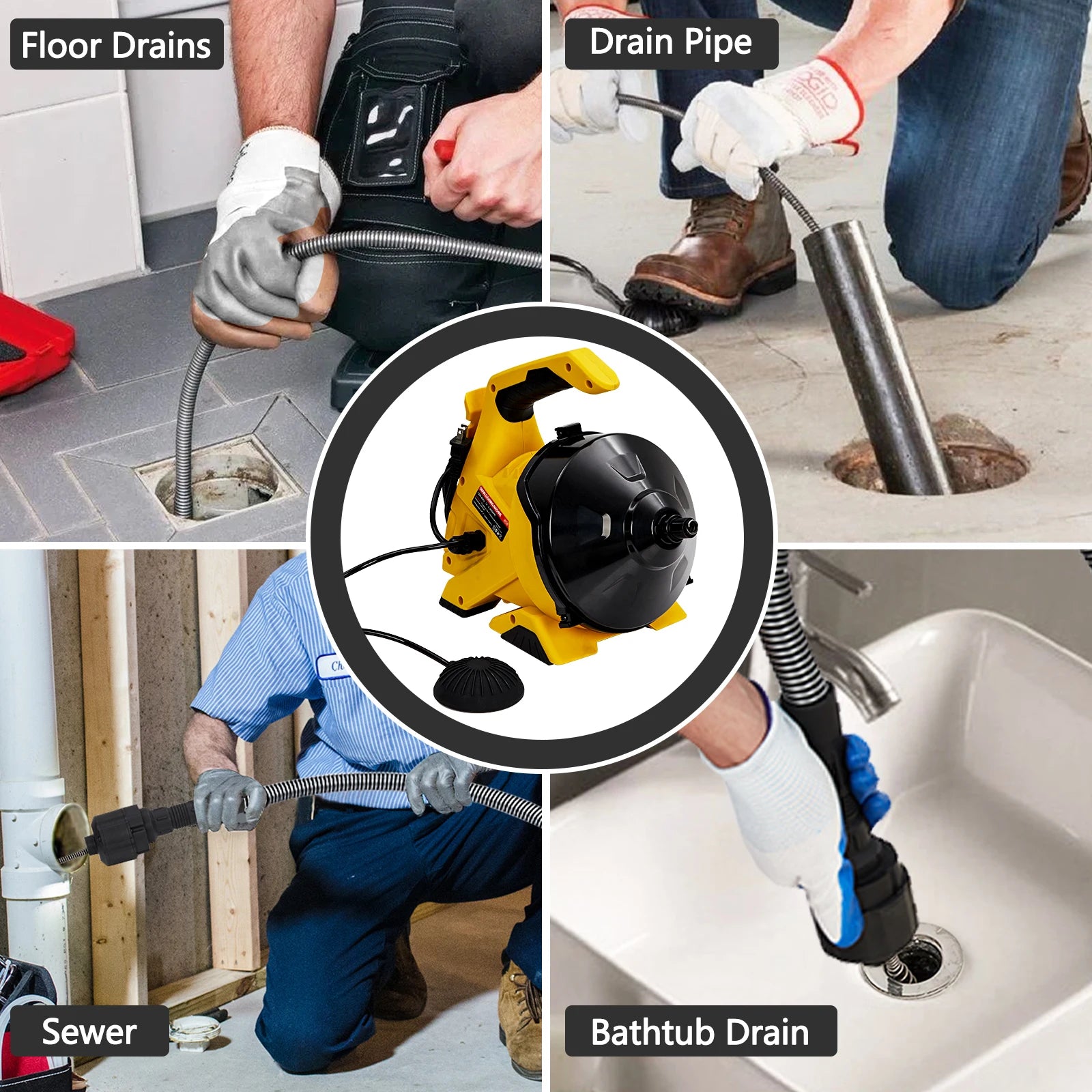Macchina per la pulizia degli scarichi da 30 piedi, coclea di scarico elettrica per fognature con alimentazione automatica per tubi da 3/4 pollici - 2 pollici con interruttore a pedale per lavelli, scarichi dei WC