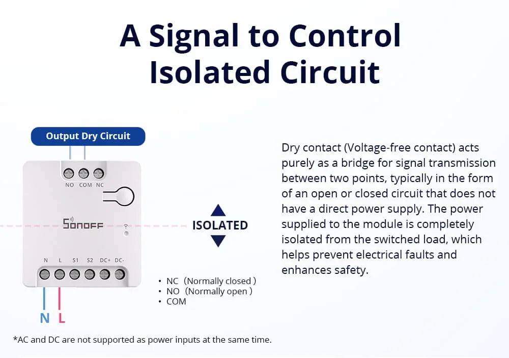 SONOFF MINI-D WiFi Smart Switch Dispositivo di contatto a secco Supporta l'alimentazione CA/CC Funziona con eWeLink Apple Home Alexa Google Home