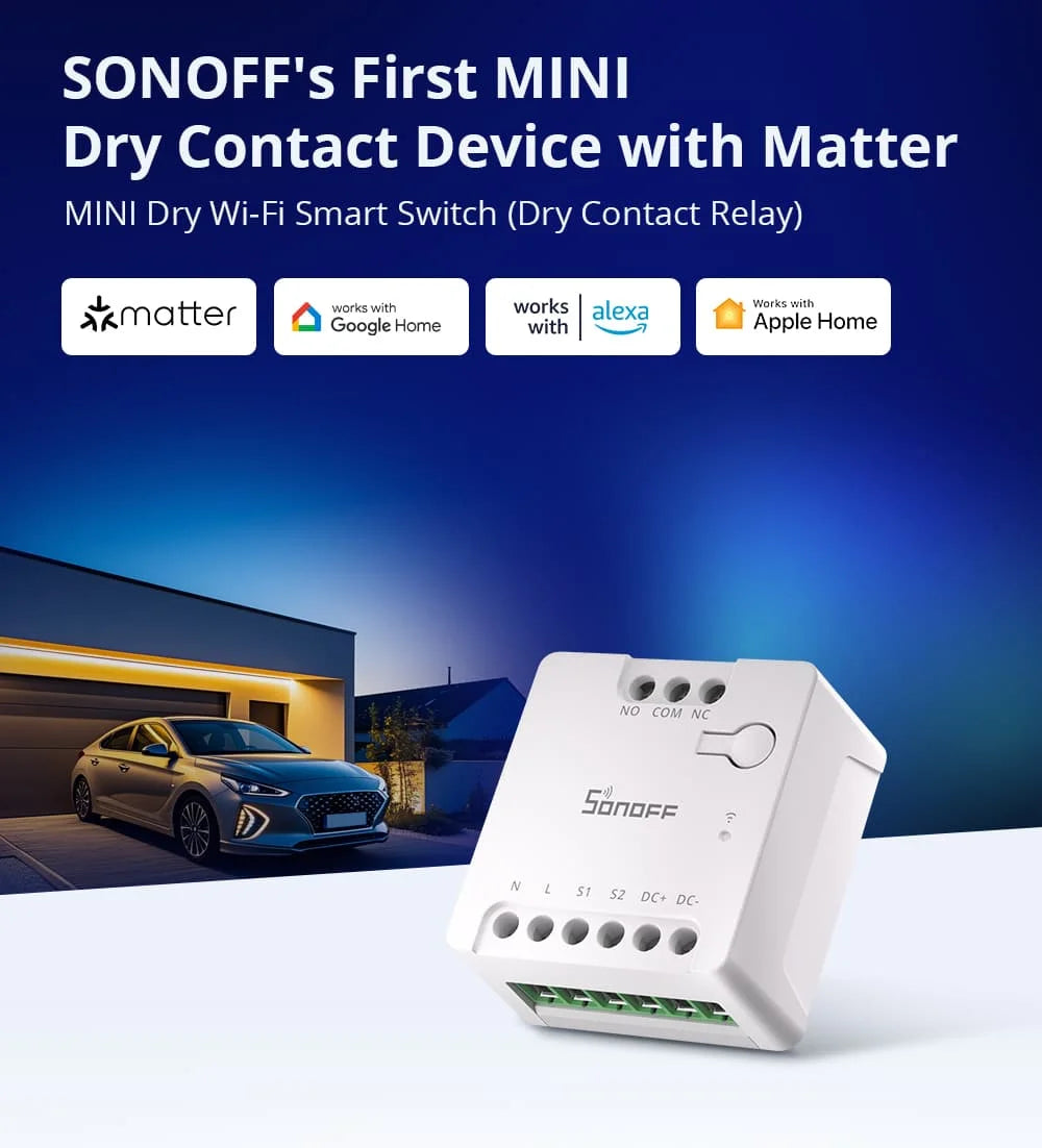 SONOFF MINI-D Wi-Fi Smart Switch Primo MINI dispositivo relè a contatto secco con importa supporta il controllo del contattore di alimentazione CA/CC