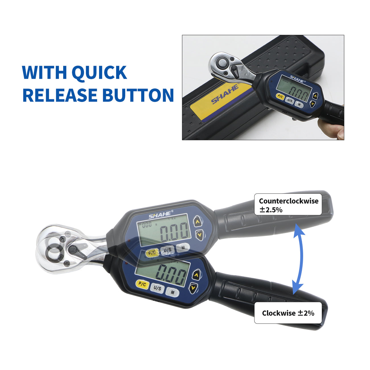 Shahe Mini Chiave dinamometrica 1/4 "3/8" 1/2 "Chiave portatile Chiave dinamometrica con testa a cricchetto bidirezionale Utensili manuali digitali AWM
